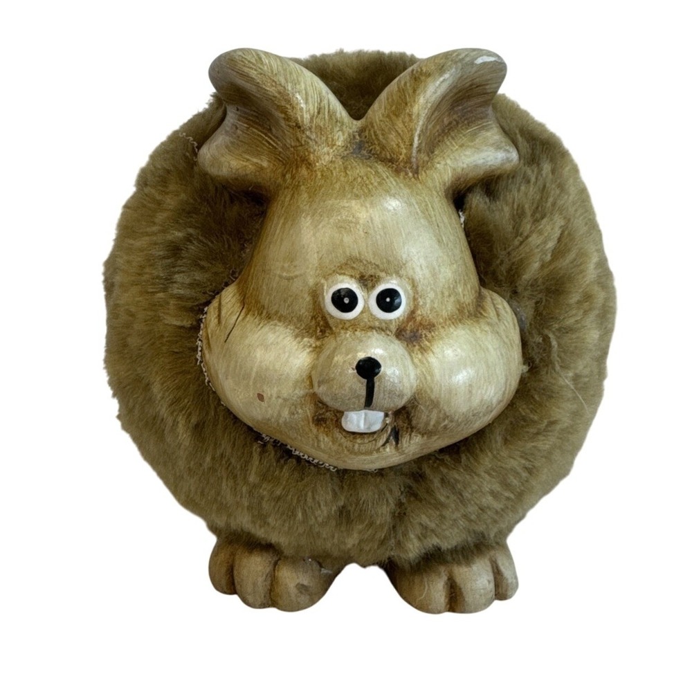Vintage Ceramic Bunny Rabbit Planter Fuzzy Easter Decor Cute‎ Novelty